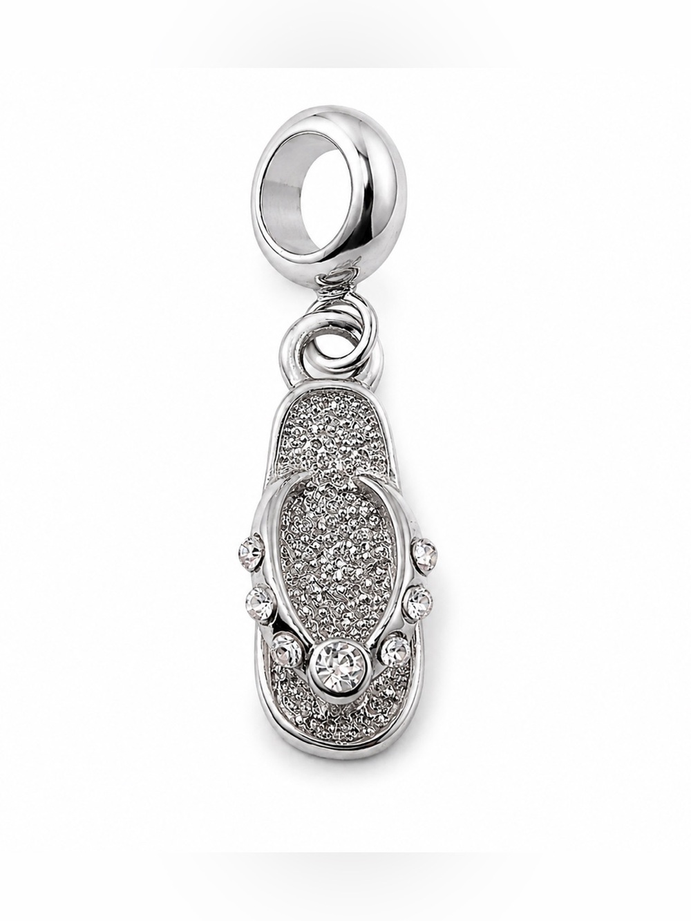 Silver Flip Flop Rhinestone Dangle Charm Jewelry Purses Pandora Compatible